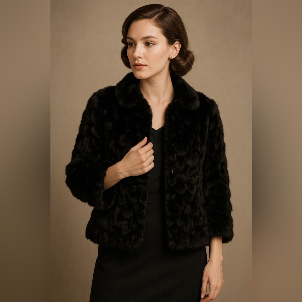 Somerset Furs Black Real Rabbit Fur Jacket Coat Medium | Vintage Gorgeous Coat